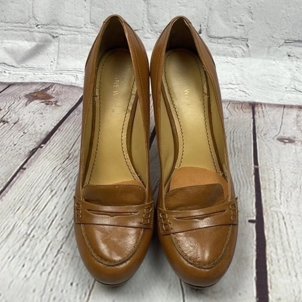 UEC Nine West platform tan loafer leather heels size 8.5